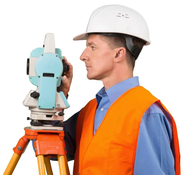 Surveyor engineer working with theodolite — Stock Photo, Image