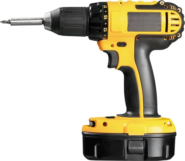 Cordless drill with drill bit working also as screw gun Stock Photo by