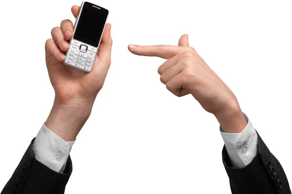 Τα χέρια δείχνουν το κινητό τηλέφωνο — Φωτογραφία Αρχείου