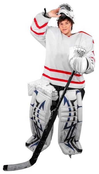 Jugador de hockey sobre hielo masculino en casco — Foto de Stock