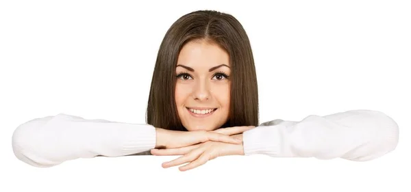 Woman in white wool sweater — Stock Photo, Image