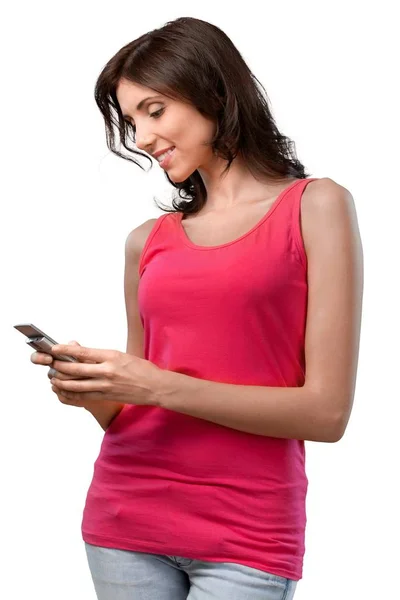 Ung kvinna med telefon — Stockfoto