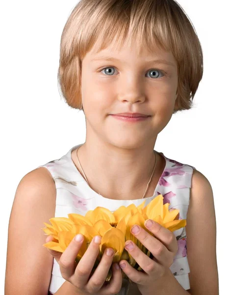 Το χαριτωμένο μικρό κορίτσι με ηλιέλαιο — Φωτογραφία Αρχείου
