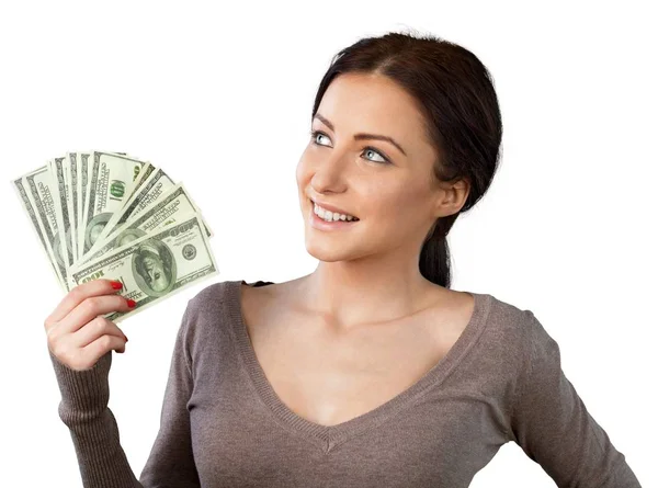 Бізнес-леді тримає гроші — стокове фото