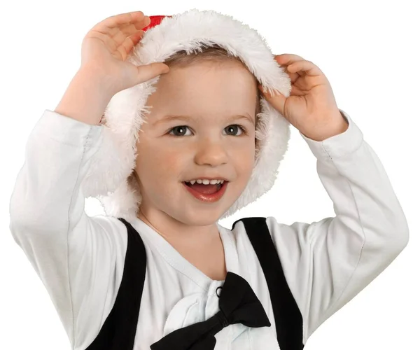 Carino Bambino Santa Cappello Isolato Sfondo Bianco — Foto Stock