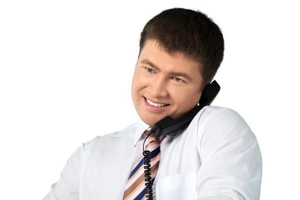 Homem de camisa segurando telefone — Fotografia de Stock