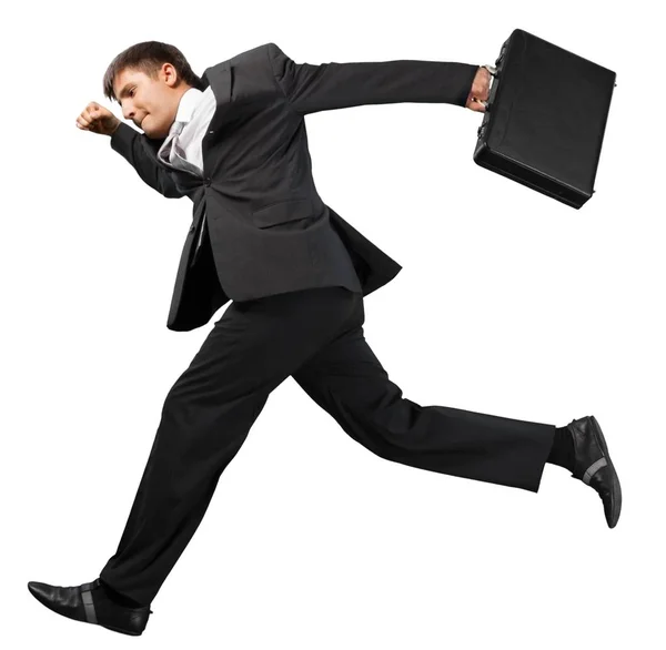 Running Businessman Briefcase Isolated White Background — Stock Photo, Image