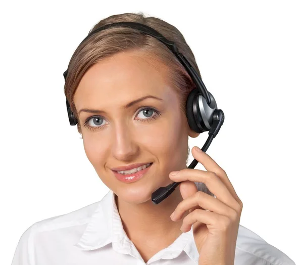 Young businesswoman in headset — Stock Photo, Image