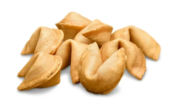 Biscoitos Fortune Saborosos Isolados Branco — Fotografia de Stock