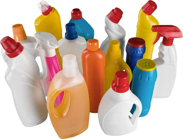 Garrafas de produtos químicos domésticos — Fotografia de Stock