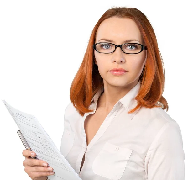 Young businesswoman with document — Stock Photo, Image