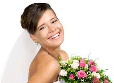 Güzel gelin buketi holding beyaz gelinlik 