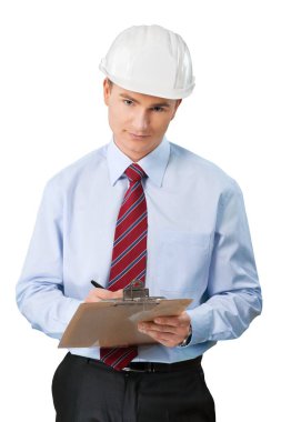 işadamı beyaz kask içinde