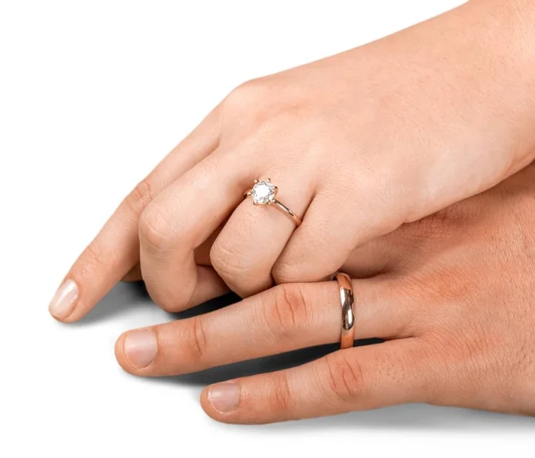 婚礼情侣戒指的手 — 图库照片
