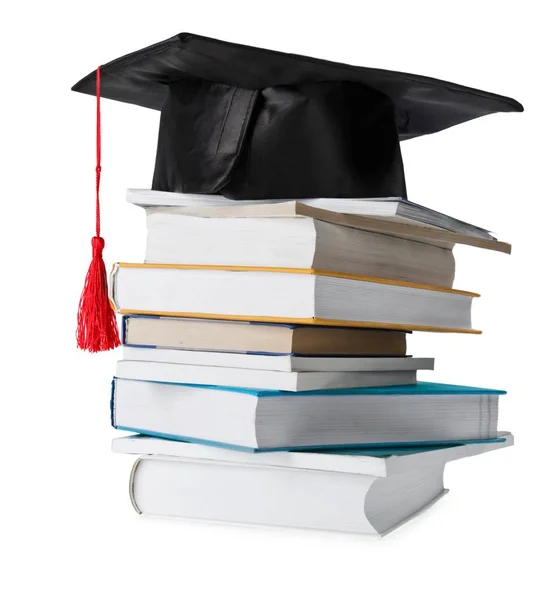 Graduation Hat Stacks Books Close View — Stock Photo, Image