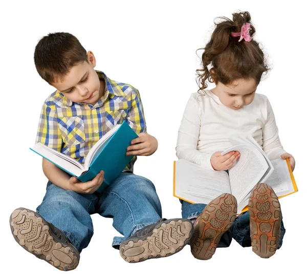 Chłopiec i dziewczynka z książkami — Zdjęcie stockowe
