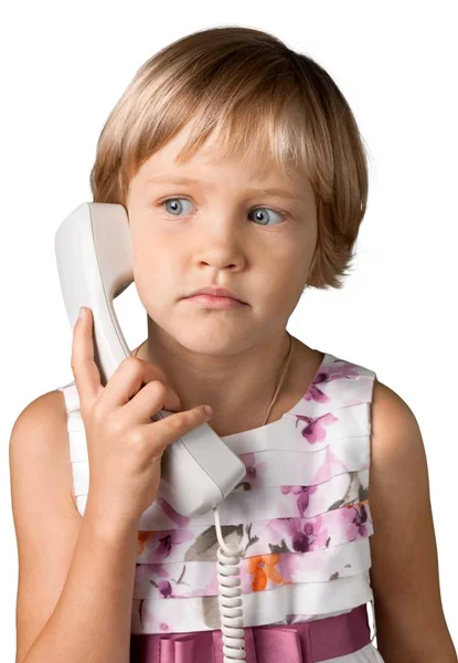 Ładna Dziewczyna Wywołanie Telefon Białym Tle — Zdjęcie stockowe