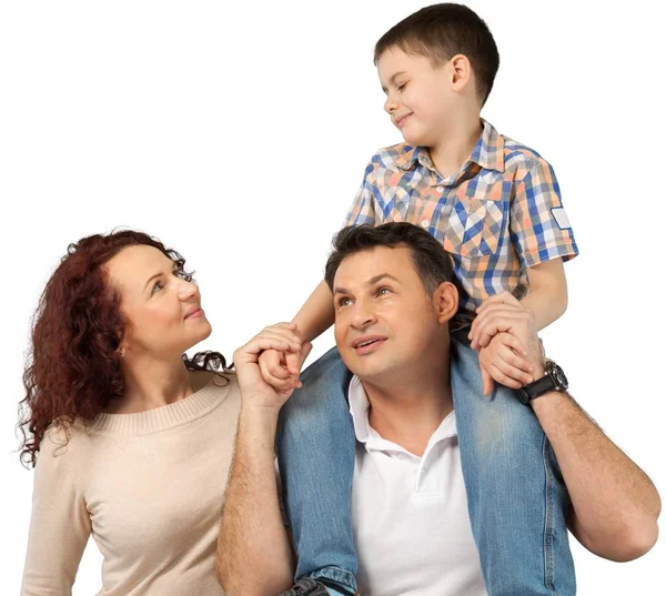 Glücklich Lächelnde Familie Mit Sohn Auf Weißem Hintergrund — Stockfoto