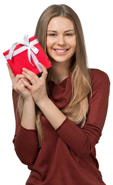 Mooie vrouw met kerst gift — Stockfoto