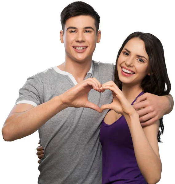 Couple montrant signe cardiaque — Photo