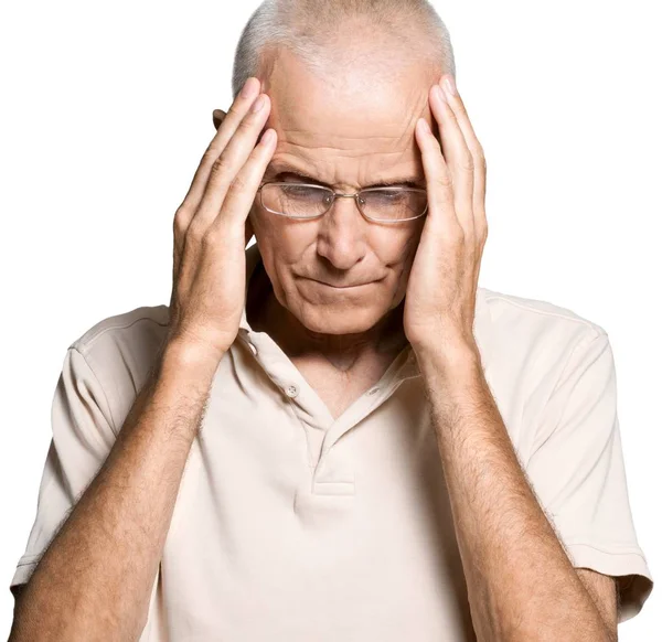 白い背景の頭痛を持つ中年の男性 — ストック写真