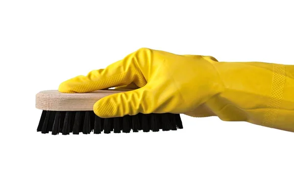 Yellow Cleaning Glove Brush Isolated White — Stock Photo, Image