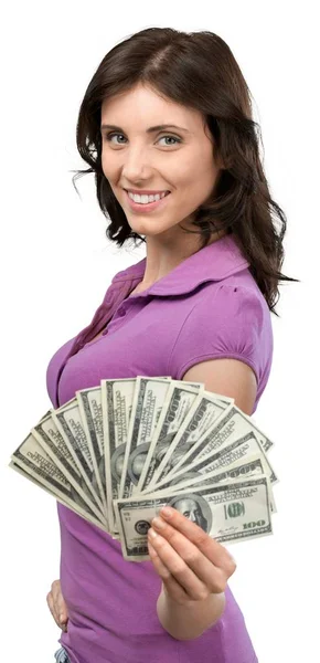 Femme d'affaires tenant de l'argent — Photo
