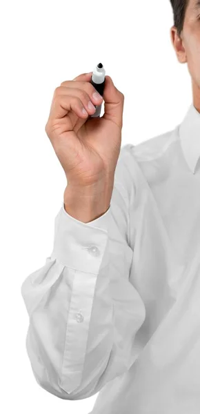 Businessman writing, drawing on the screen — Stock Photo, Image