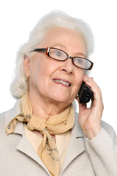 Femme âgée avec téléphone — Photo