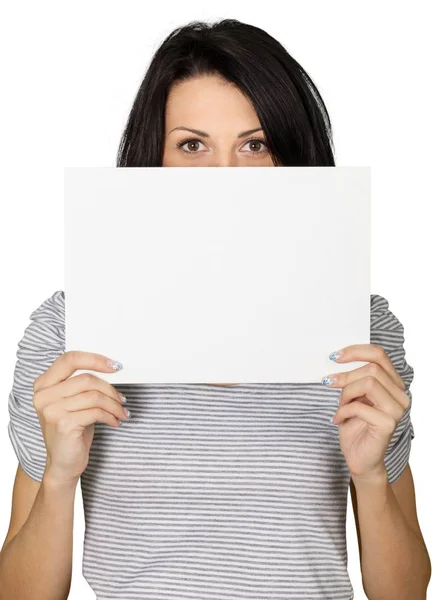 Kobieta z białą deską — Zdjęcie stockowe