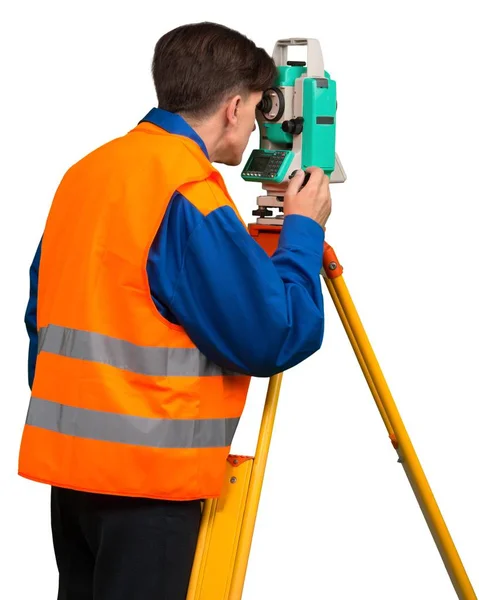 Surveyor engineer working with theodolite — Stock Photo, Image