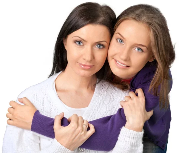 Mother Teenage Daughter Isolated White — Stock Photo, Image