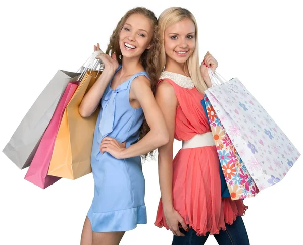 Mooie meisjes met shopping tassen — Stockfoto