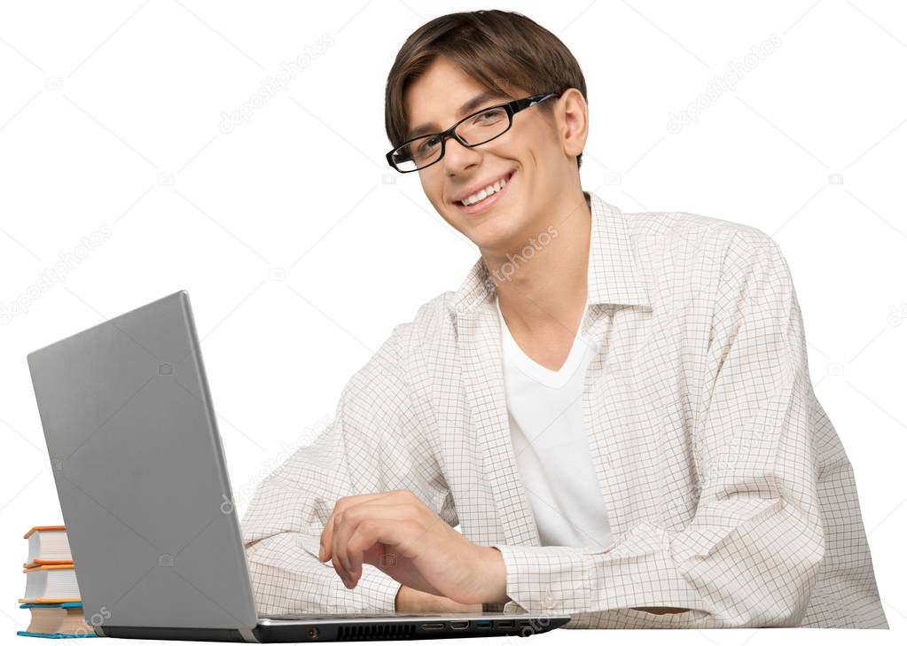 man using laptop