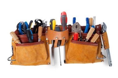 Tool belt with tools isolated on white background clipart