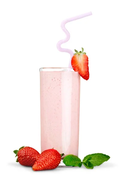 Verre Milkshake Fraise Isolé Sur Fond Blanc — Photo