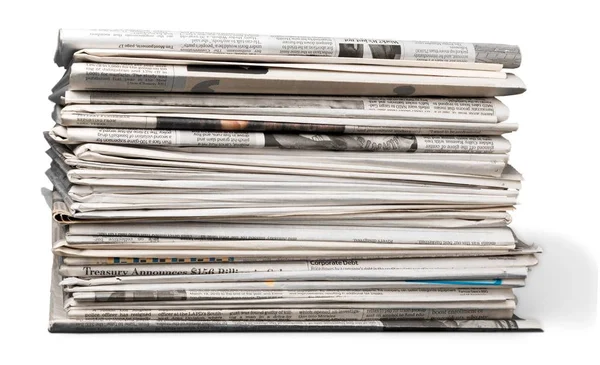 Pile Printed Newspapers White Background — Stock Photo, Image