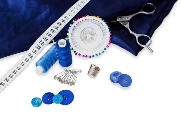 izole üzerinde beyaz arka plan mavi dikiş koleksiyonu ayarla