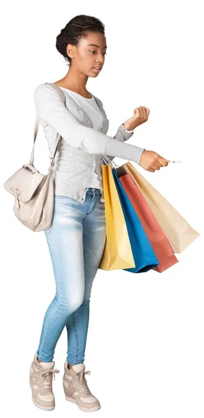 Młoda kobieta z torbami na zakupy — Zdjęcie stockowe