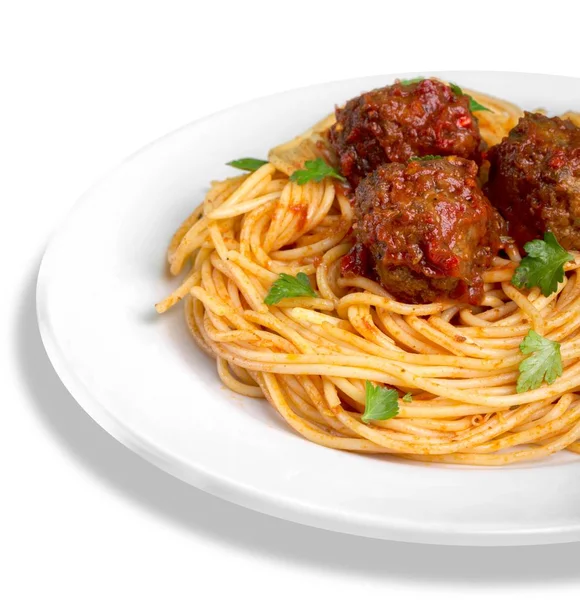 Спагетти с фрикадельками — стоковое фото