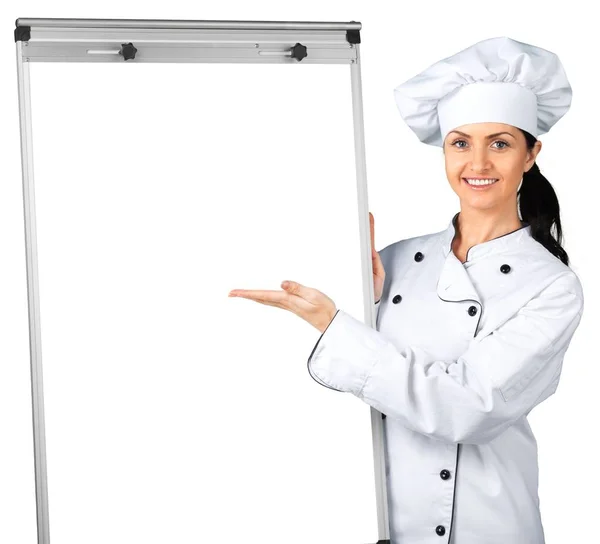 Szef kuchni Kobieta w białym mundurze — Zdjęcie stockowe