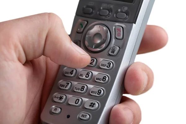 Zbliżenie Biznes Człowiek Ręcznie Przy Użyciu Telefonu Białym Tle — Zdjęcie stockowe