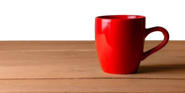 Taza Cerámica Roja Sobre Mesa Madera —  Fotos de Stock