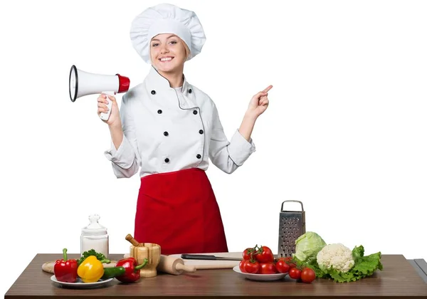 Retrato Jovem Adorável Mulher Cozinhar — Fotografia de Stock