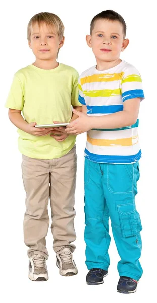 Meninos Pequenos Isolados Fundo Branco — Fotografia de Stock