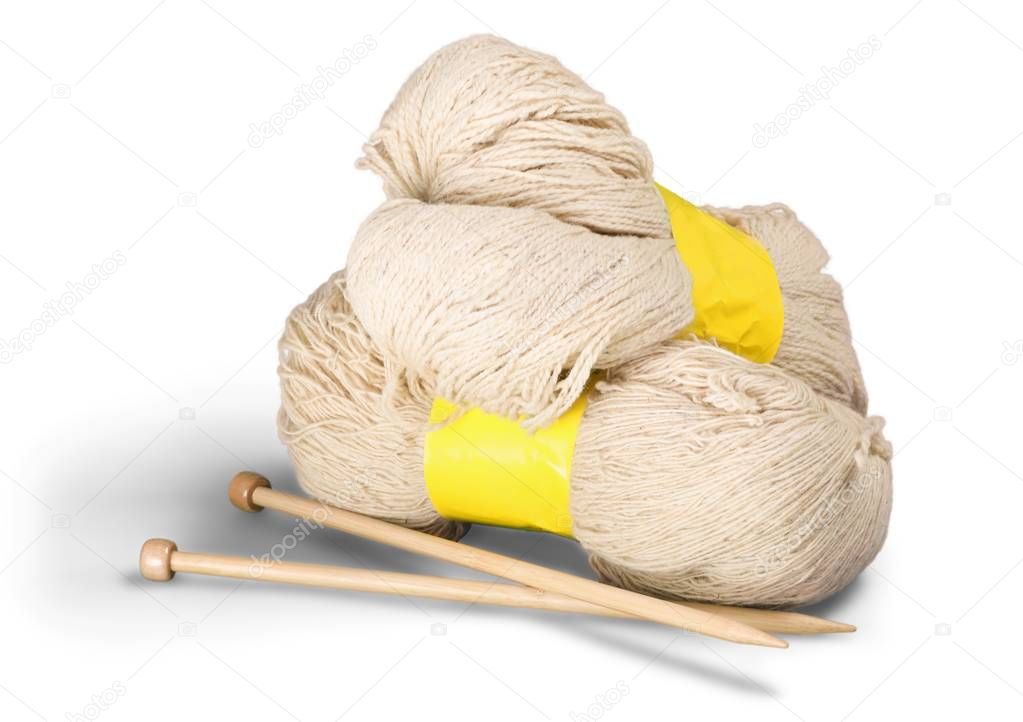 Knitting wool balls isolated on white background