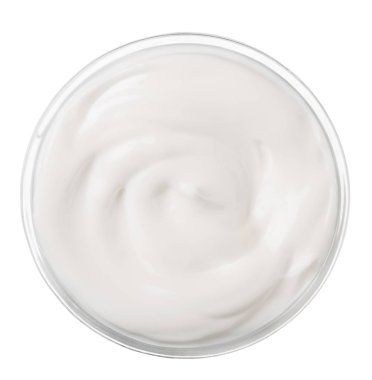 Beyaz arka plan üzerinde izole cam şişede kozmetik krem