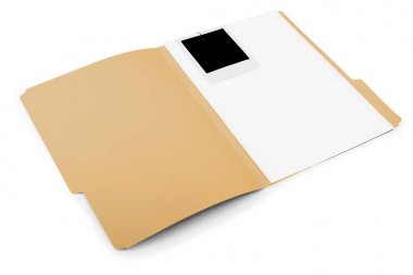 Defter arka plan üzerinde Polaroid fotoğraf ile alay et