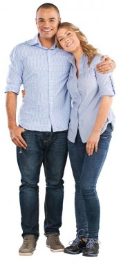 mutlu genç çift üzerinde beyaz izole portresi 