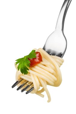 Makarna spagetti çatalı üzerinde 